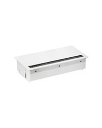 Simon 44623000-130 Kit dentro de la mesa personalizable con tapa y cepillo, cargador 2xUSB, 3 schukos y 2 elementos vacíos blanc